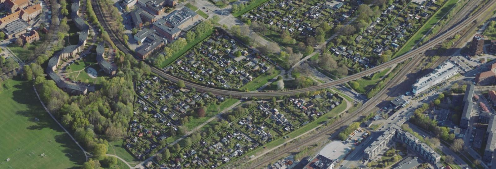 Skråfoto af Lersøparken og Kolonihaveparken