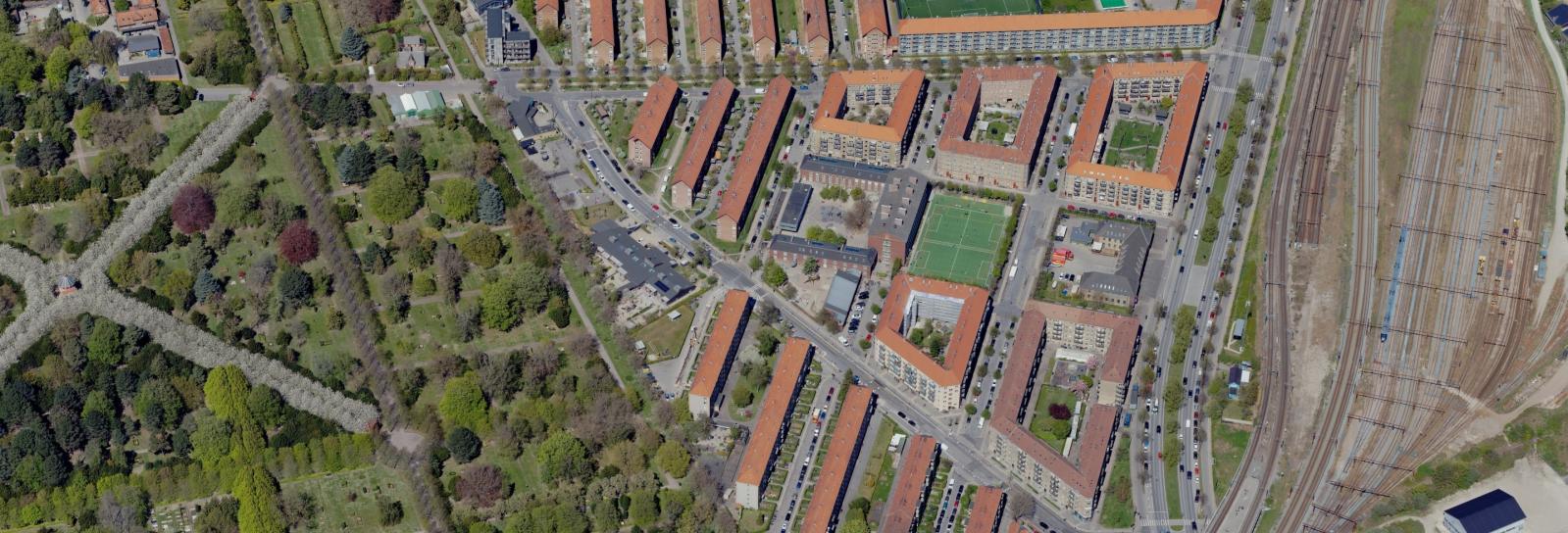 Skråfoto af Bavnehøjkvarteret
