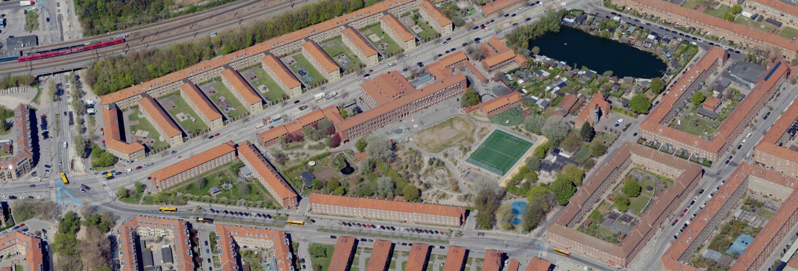 Skråfoto af Kvarteret ved Ellebjerg Skole